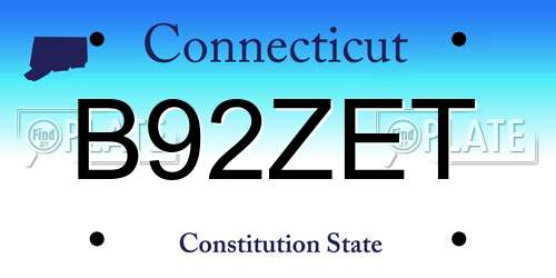B92ZET Connecticut License Plate