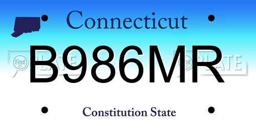 B986MR Connecticut License Plate