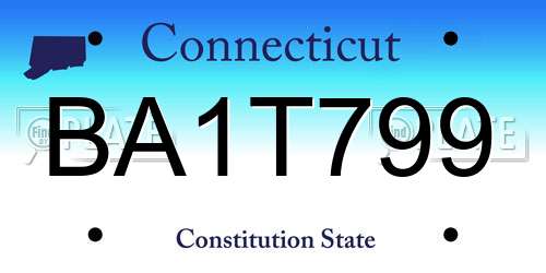 BA1T799 Connecticut License Plate