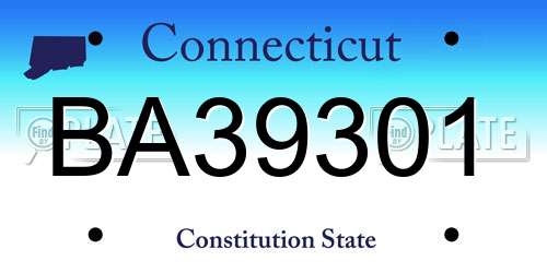 BA39301 Connecticut License Plate
