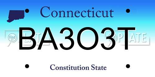 BA3O3T Connecticut License Plate