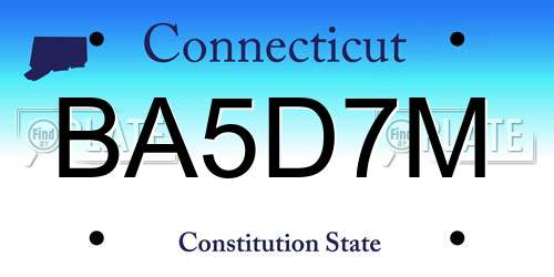 BA5D7M Connecticut License Plate
