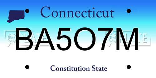 BA5O7M Connecticut License Plate