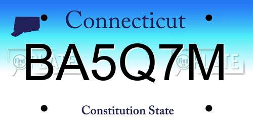 BA5Q7M Connecticut License Plate