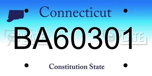 BA60301 Connecticut License Plate
