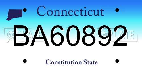 BA60892 Connecticut License Plate