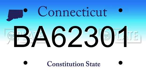 BA62301 Connecticut License Plate