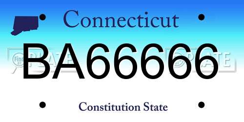 BA66666 Connecticut License Plate
