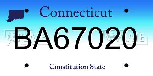 BA67020 Connecticut License Plate