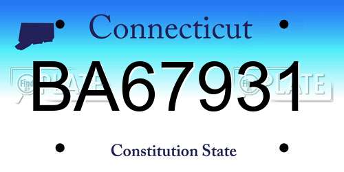 BA67931 Connecticut License Plate