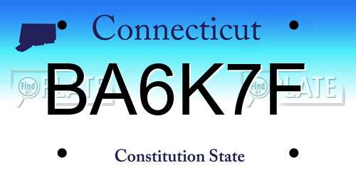 BA6K7F Connecticut License Plate