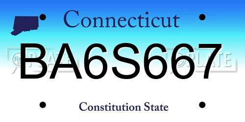 BA6S667 Connecticut License Plate