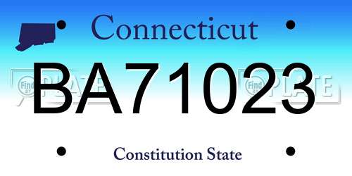 BA71023 Connecticut License Plate