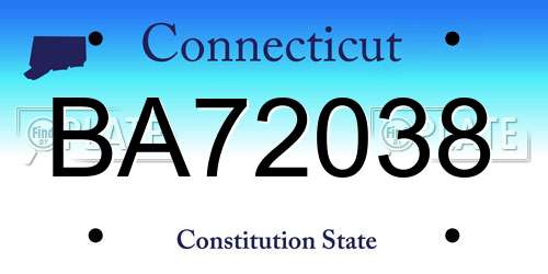 BA72038 Connecticut License Plate