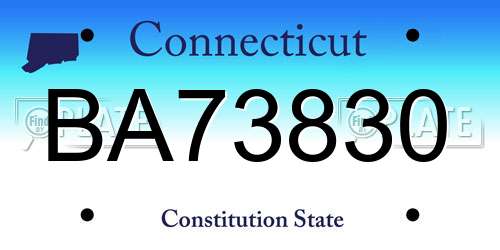 BA73830 Connecticut License Plate