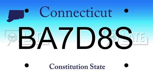 BA7D8S Connecticut License Plate