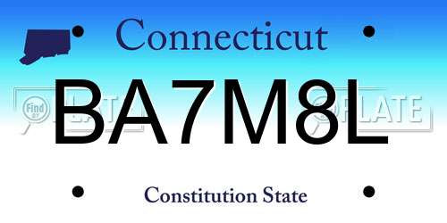 BA7M8L Connecticut License Plate