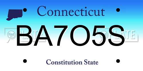 BA7O5S Connecticut License Plate