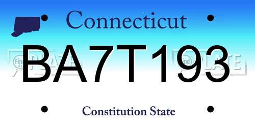 BA7T193 Connecticut License Plate