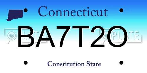 BA7T2O Connecticut License Plate