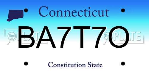 BA7T7O Connecticut License Plate