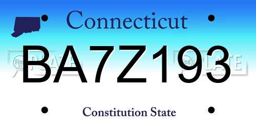 BA7Z193 Connecticut License Plate