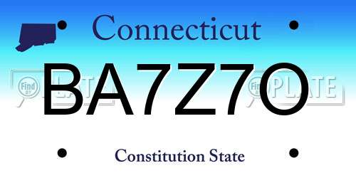 BA7Z7O Connecticut License Plate