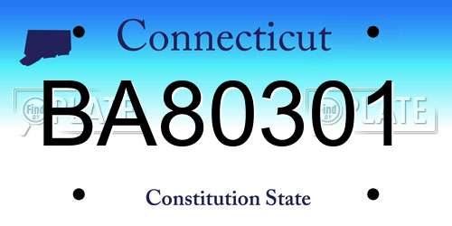 BA80301 Connecticut License Plate