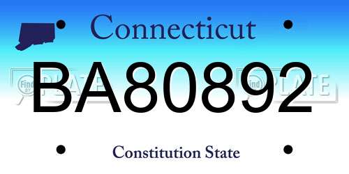 BA80892 Connecticut License Plate