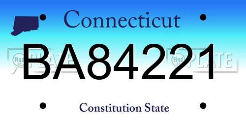 BA84221 Connecticut License Plate