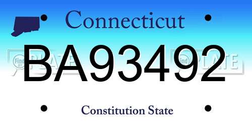 BA93492 Connecticut License Plate