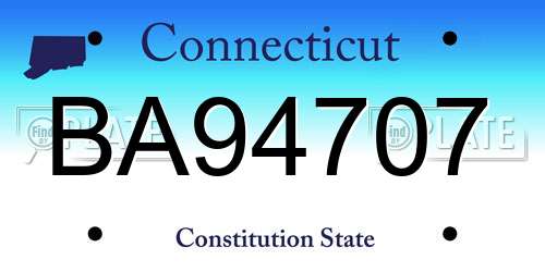 BA94707 Connecticut License Plate