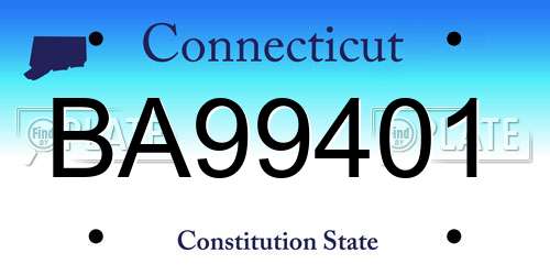 BA99401 Connecticut License Plate
