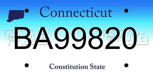 BA99820 Connecticut License Plate
