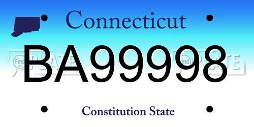 BA99998 Connecticut License Plate