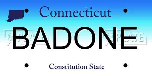 BADONE Connecticut License Plate