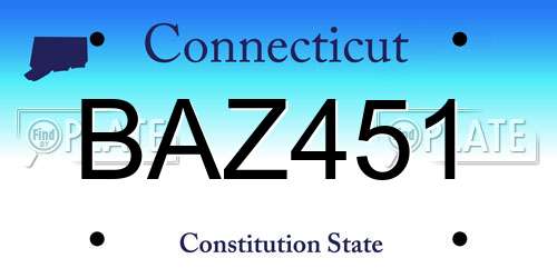 BAZ451 Connecticut License Plate