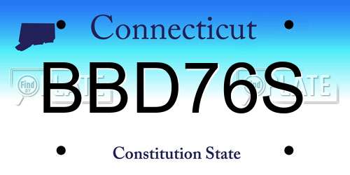 BBD76S Connecticut License Plate