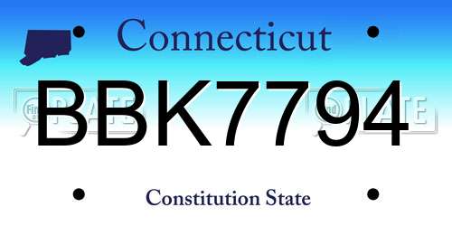 BBK7794 Connecticut License Plate