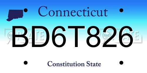 BD6T826 Connecticut License Plate