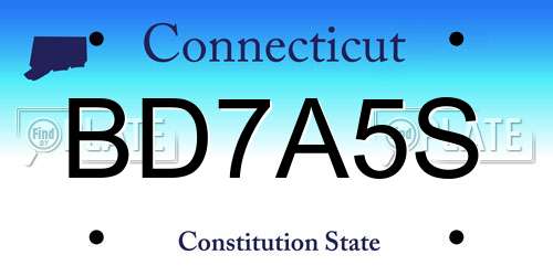 BD7A5S Connecticut License Plate