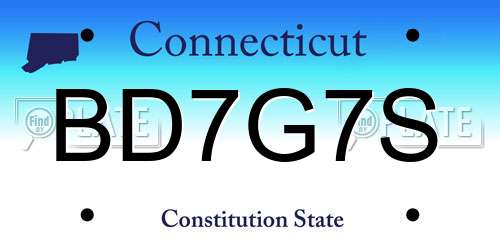 BD7G7S Connecticut License Plate