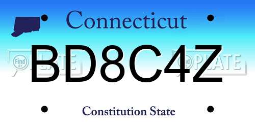BD8C4Z Connecticut License Plate