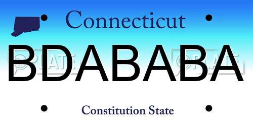 BDABABA Connecticut License Plate