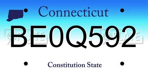 BE0Q592 Connecticut License Plate