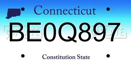 BE0Q897 Connecticut License Plate