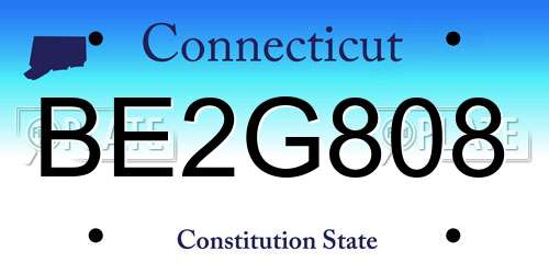 BE2G808 Connecticut License Plate