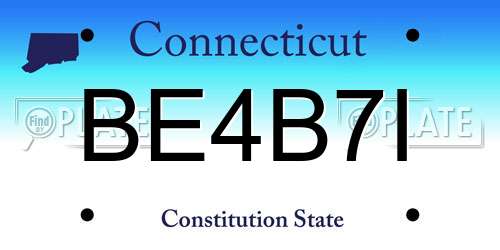 BE4B7I Connecticut License Plate