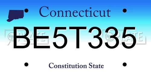 BE5T335 Connecticut License Plate