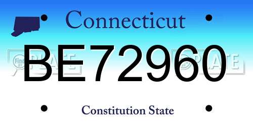 BE72960 Connecticut License Plate